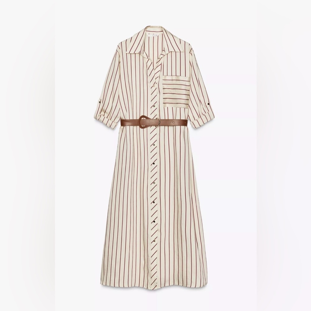ZARA STRIPED BELTED MIDI DRESS
Color: ECRU / MAROON
Size: L / XL